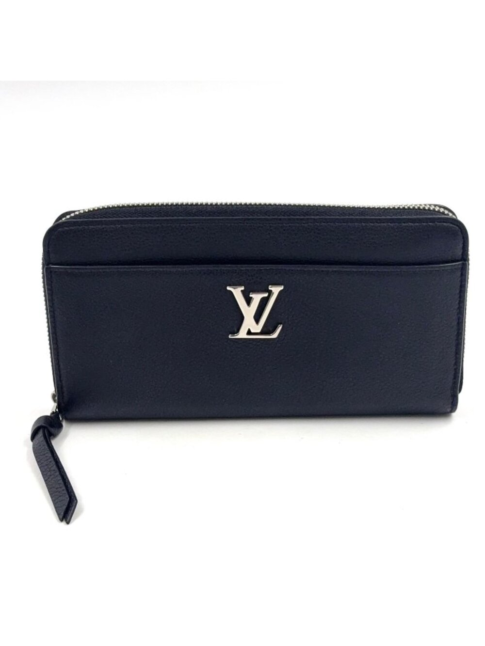 Louis Vuitton Zippy Lockme Zip Around Leather Black Wallet Silver